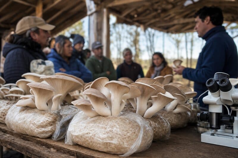 Taller de cultivo de hongos comestibles y adaptógenos en INTA Rama Caída San Rafael