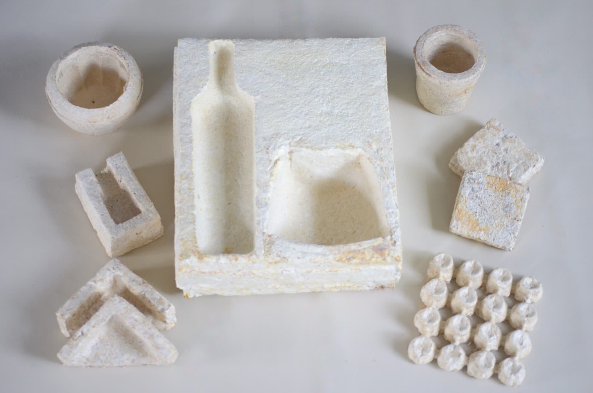 Envase biodegradable fabricado con micelio de hongos y residuos agrícolas por Fungipor en Salta