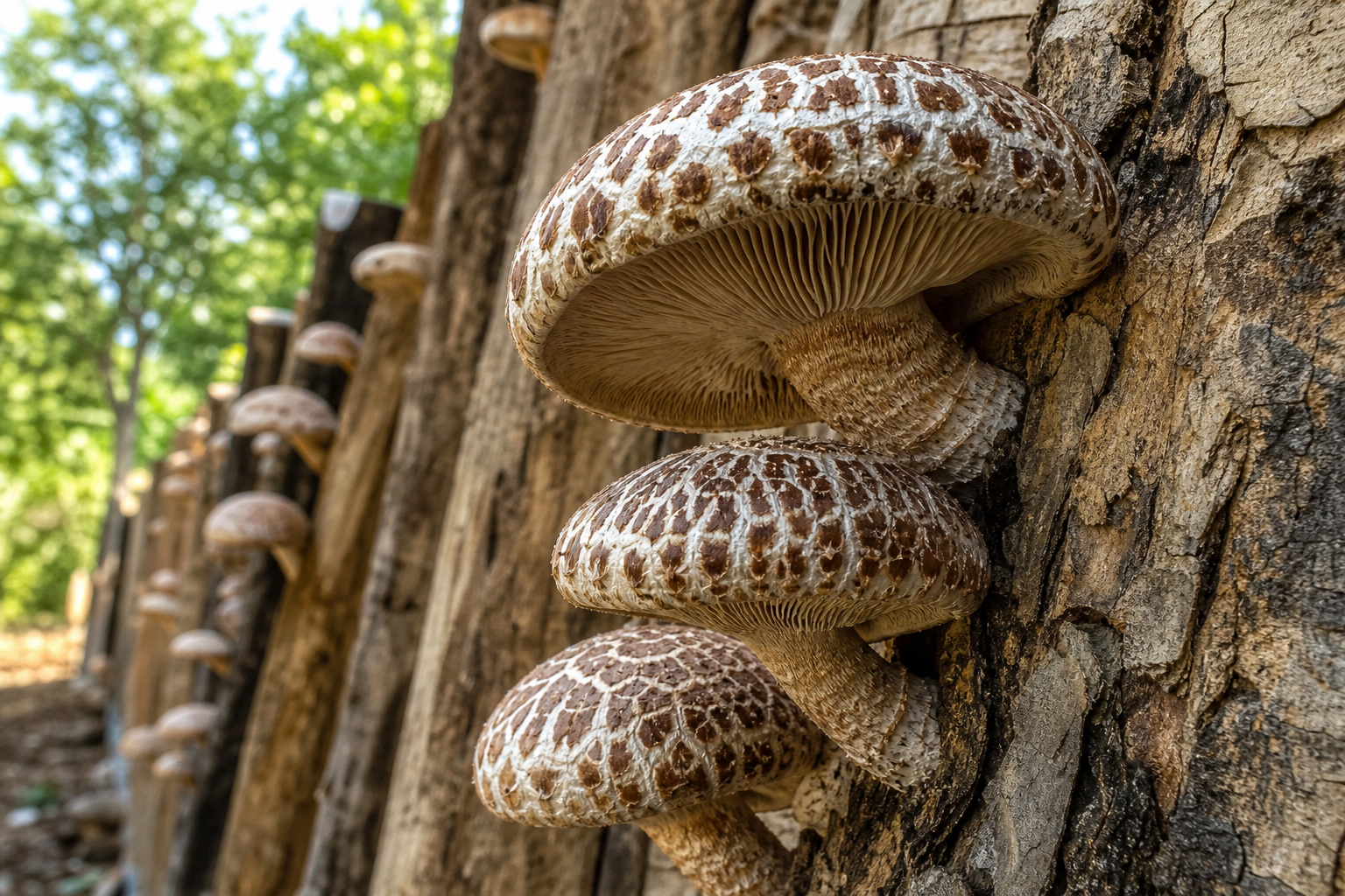 Shiitake (Lentinula edodes) cultivado sobre troncos de álamo en Argentina